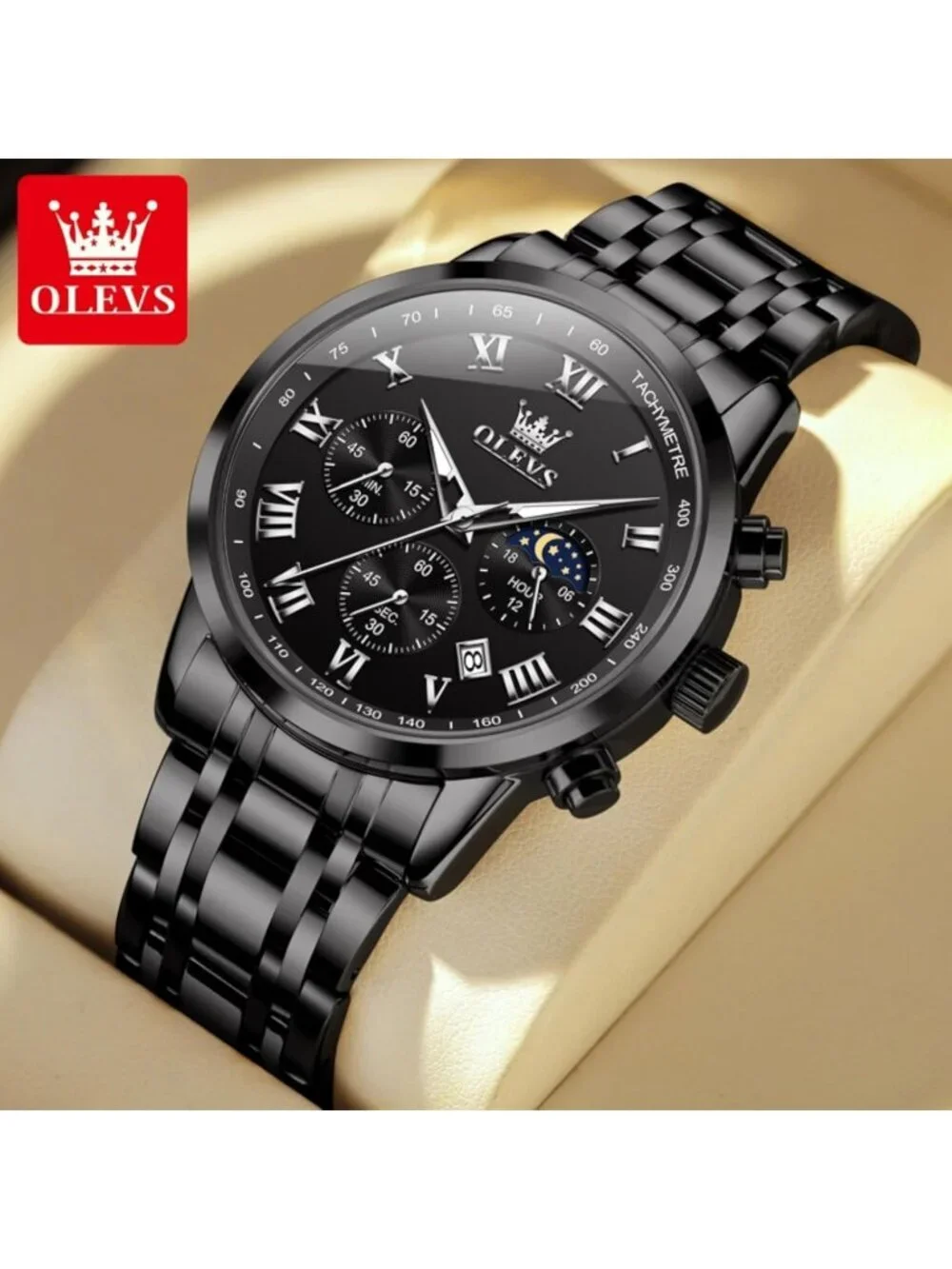 Olevs Men's Black Multifunction Waterproof Luminous Chronograph Wrist Watch